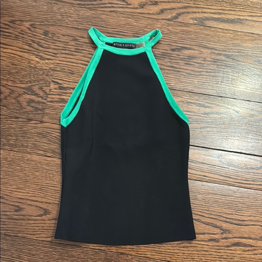 Alice + Olivia Black Tank Top with Green Trim